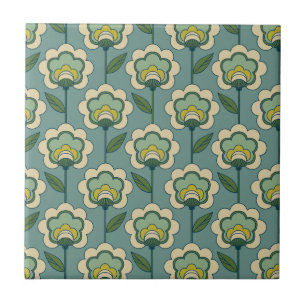 Teal & Yellow Floral Pattern Ceramic Tile