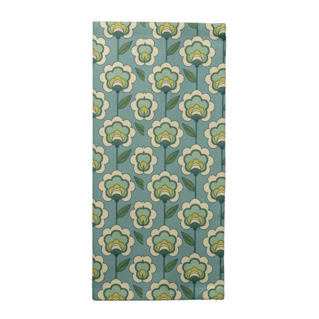 Teal & Yellow Floral Pattern Cloth Napkin (Half Fold)