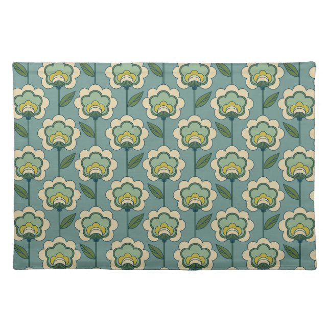 Teal & Yellow Floral Pattern Cloth Placemat (Front)