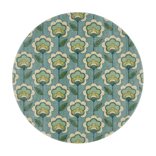 Teal & Yellow Floral Pattern Cutting Board (Front)