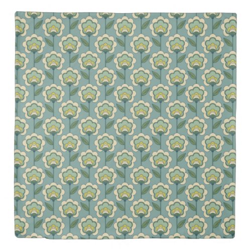 Teal  Yellow Floral Pattern Duvet Cover