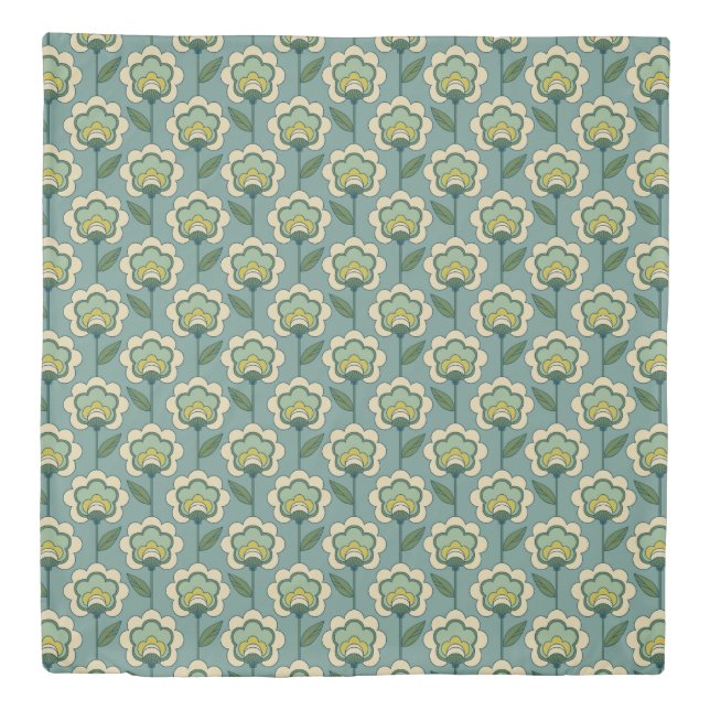 Teal & Yellow Floral Pattern Duvet Cover (Front)