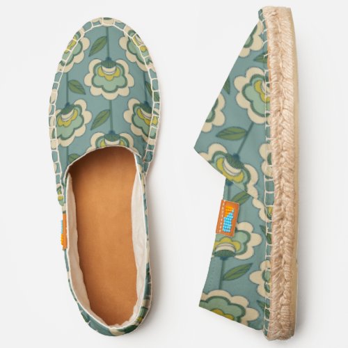 Teal  Yellow Floral Pattern Espadrilles