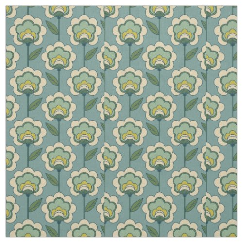 Teal  Yellow Floral Pattern Fabric