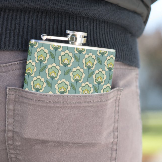 Teal & Yellow Floral Pattern Flask (In Situ)
