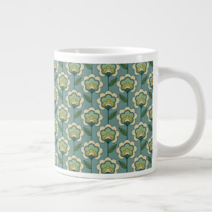 Teal & Yellow Floral Pattern Giant Coffee Mug