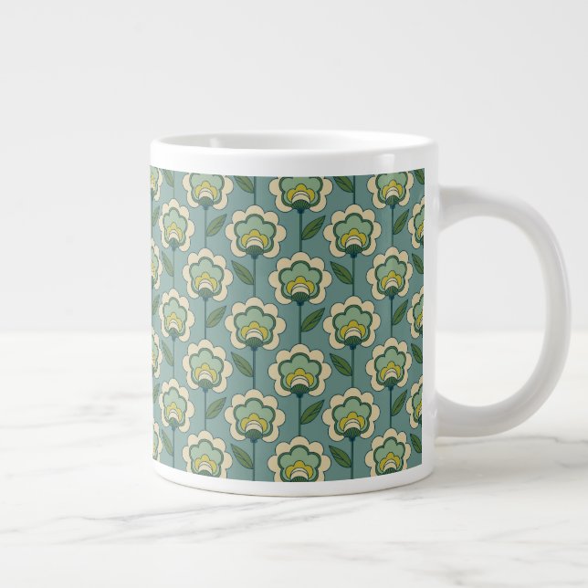 Teal & Yellow Floral Pattern Giant Coffee Mug (Right)