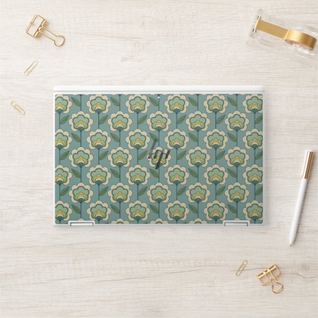 Teal & Yellow Floral Pattern HP Laptop Skin (Desk)