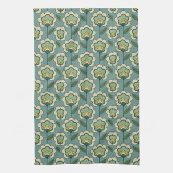 Teal & Yellow Floral Pattern Kitchen Towel by trendzilla at Zazzle