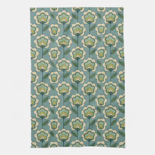 Teal  Yellow Floral Pattern Kitchen Towel