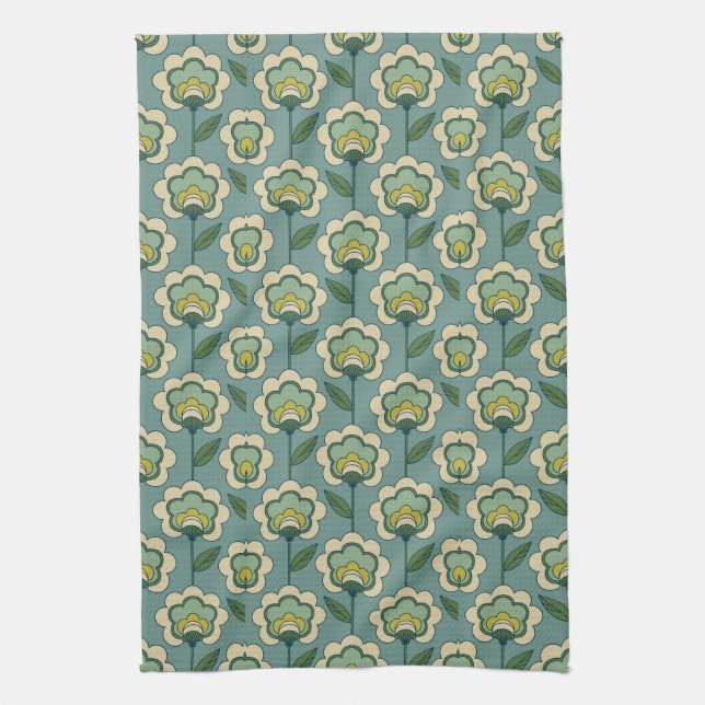 Teal & Yellow Floral Pattern Kitchen Towel (Vertical)