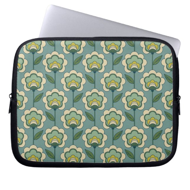 Teal & Yellow Floral Pattern Laptop Sleeve (Front)