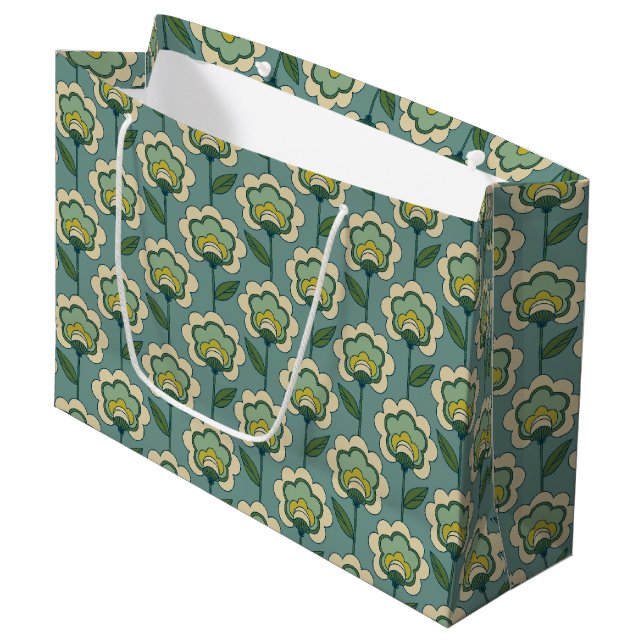 Teal & Yellow Floral Pattern Large Gift Bag (Front Angled)