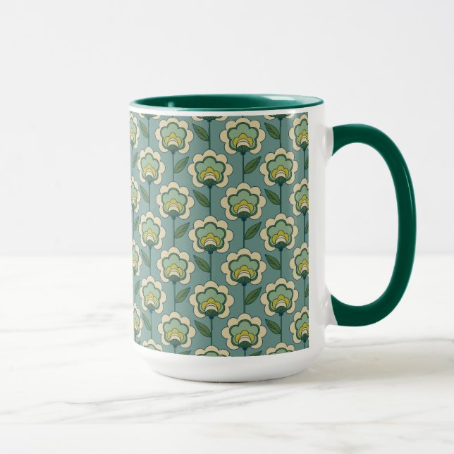 Teal & Yellow Floral Pattern Mug (Right)