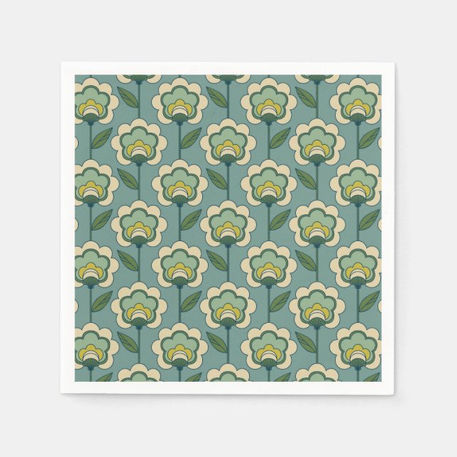Teal & Yellow Floral Pattern Napkins (Front)