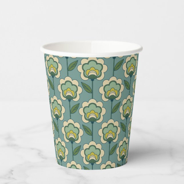 Teal & Yellow Floral Pattern Paper Cups (Left)