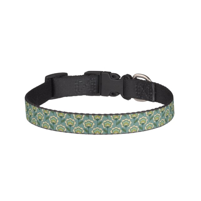 Teal & Yellow Floral Pattern Pet Collar (Front)