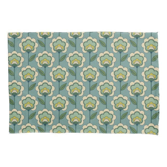 Teal & Yellow Floral Pattern Pillow Case (Front-Left)