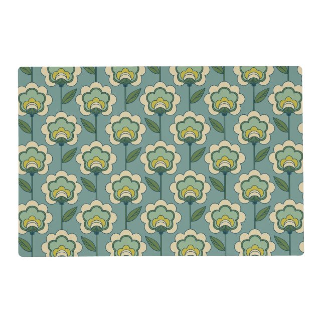 Teal & Yellow Floral Pattern Placemat (Front)