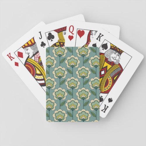 Teal  Yellow Floral Pattern Playing Cards
