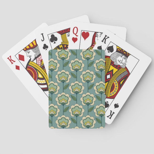 Teal & Yellow Floral Pattern Poker Cards (Back)