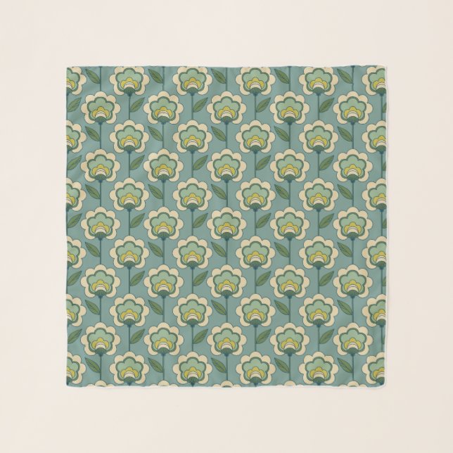 Teal & Yellow Floral Pattern Scarf (Front)