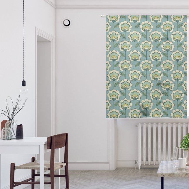 Teal & Yellow Floral Pattern Sheer Curtains (Living Room)