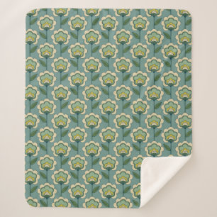 Teal & Yellow Floral Pattern Sherpa Blanket