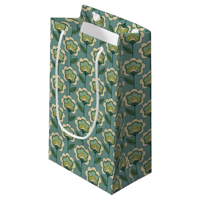 Teal & Yellow Floral Pattern Small Gift Bag (Front Angled)