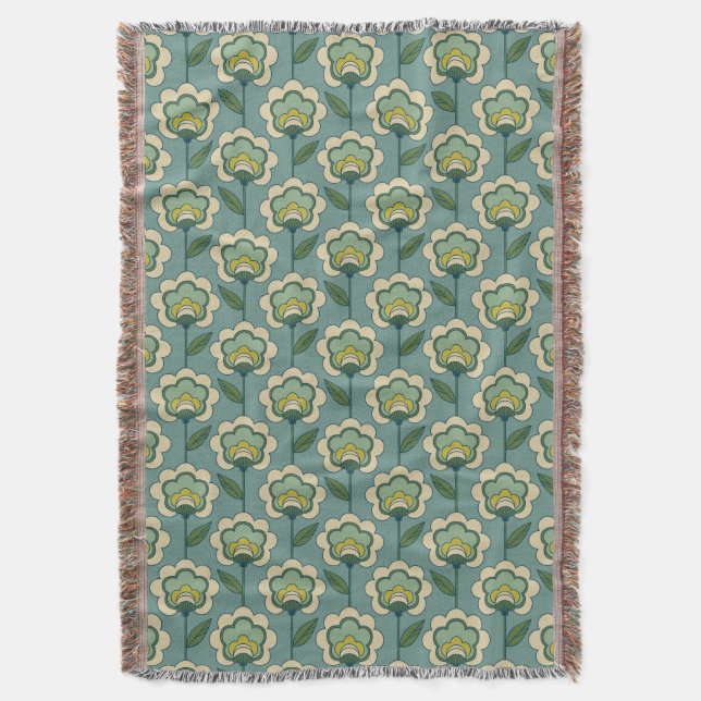 Teal & Yellow Floral Pattern Throw Blanket (Front Vertical)