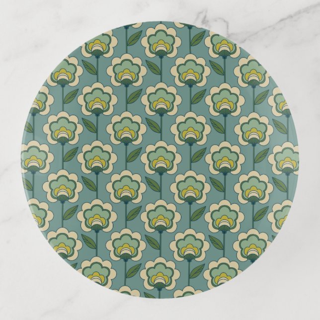 Teal & Yellow Floral Pattern Trinket Tray (Front)