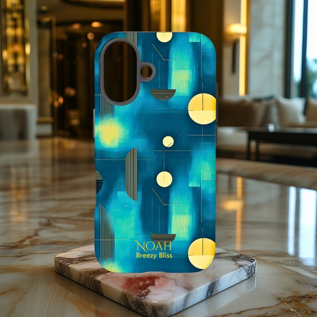 Teal & Yellow Geometric Art Phone Case for iPhone (Creator Uploaded)