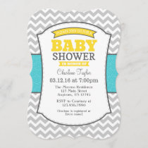 Teal Yellow Gray Chevron Baby Shower Invitation