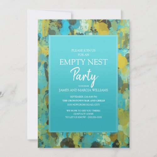 Teal Yellow Green Abstract Empty Nest Party Invitation