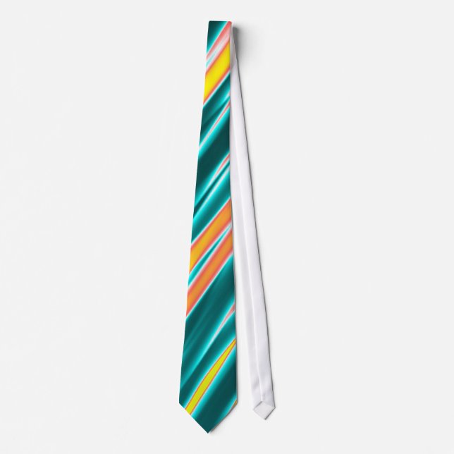 Teal Yellow Orange Abstract Stripes Neck Tie (Front)