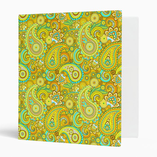 Teal yellow paisley 3 ring binder (Front/Inside)
