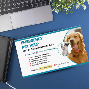 Teal & Yellow Pet Emergency Veterinary - Emergency Business Card