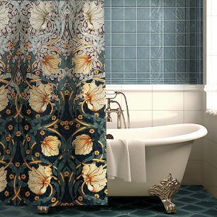 Teal Yellow Pimpernel William Morris Floral Shower Curtain