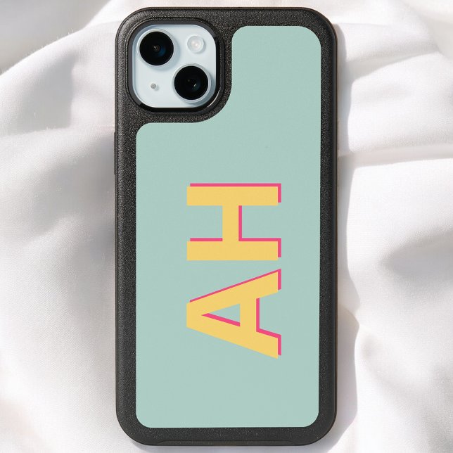 Teal Yellow Pink Monogram Bold iPhone 15 Plus Case (Creator Uploaded)