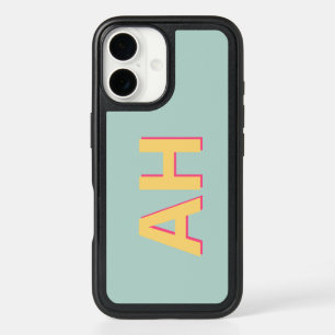 Teal Yellow Pink Monogram Bold iPhone 16 Case