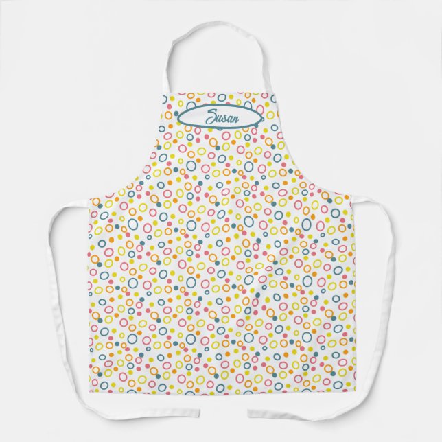 Teal Yellow Pink Orange Circles Dots Apron (Front)