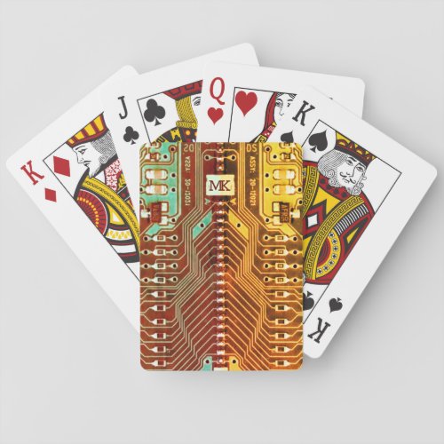  Teal  Yellow Retro Geek Electronics Add Monogram Playing Cards