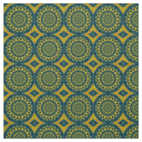 Teal Yellow Sun Modern Ethnic Textile Tribal Print Fabric