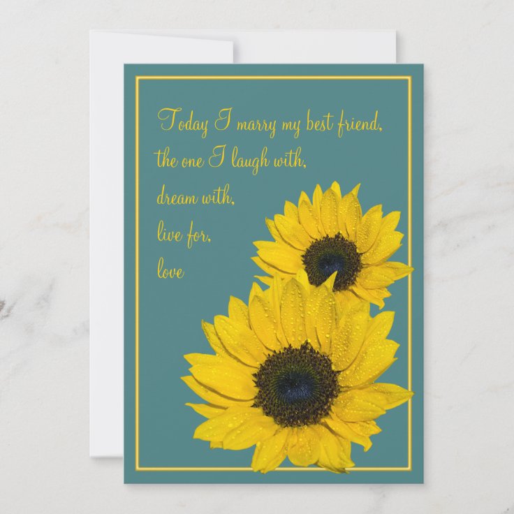 Teal Yellow Sunflower Wedding Invitation | Zazzle