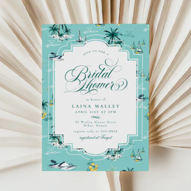 Teal Yellow Tropical Island Bridal Shower Invitation | Zazzle