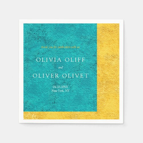 Teal Yellow Wedding  Napkins