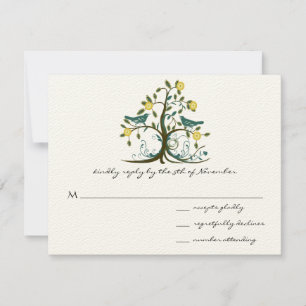 Teal & Yellow Whimsical Swirl Tree Wedding RSVP