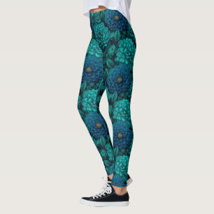 Teal Yoga  Dahlias Sparkle Moms Mothers Day Gifts Leggings