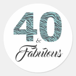 Teal Zebra 40 and Fabulous 40th Birthday Classic Round Sticker