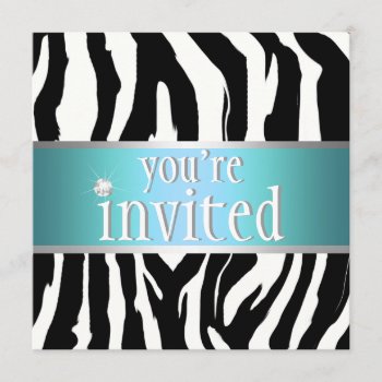 Teal Zebra Birthday Invitation by party_depot at Zazzle